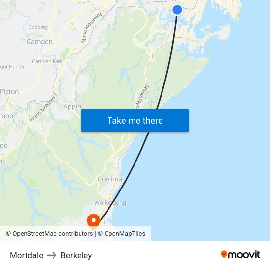 Mortdale to Berkeley map