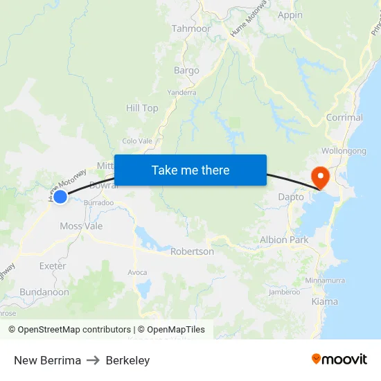 New Berrima to Berkeley map
