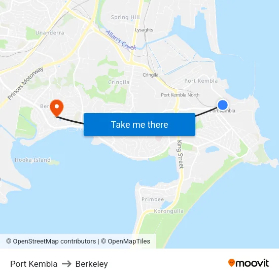 Port Kembla to Berkeley map