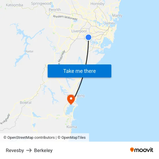 Revesby to Berkeley map