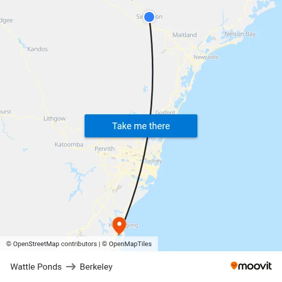 Wattle Ponds to Berkeley map