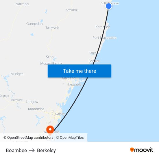 Boambee to Berkeley map