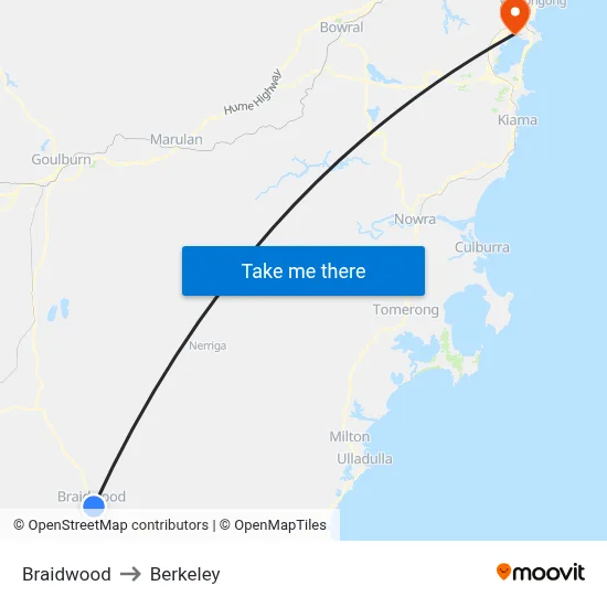 Braidwood to Berkeley map