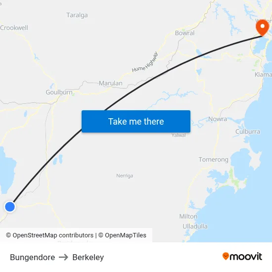Bungendore to Berkeley map