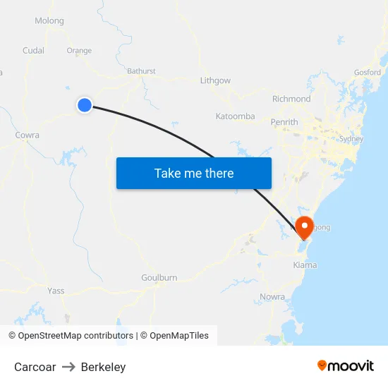 Carcoar to Berkeley map
