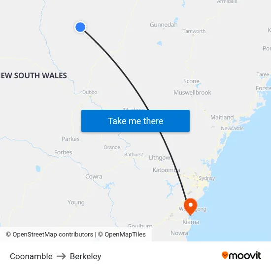 Coonamble to Berkeley map