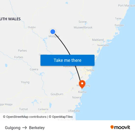 Gulgong to Berkeley map