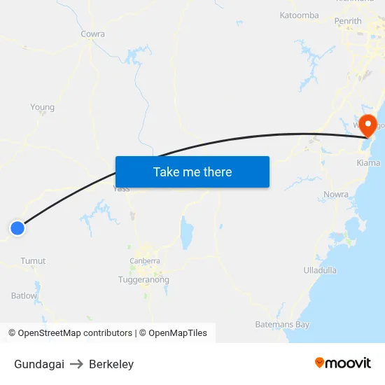 Gundagai to Berkeley map