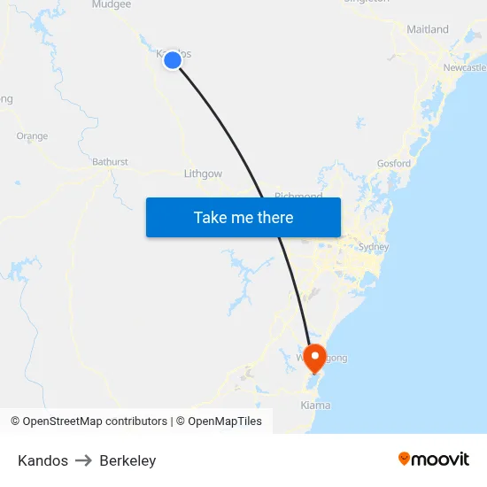 Kandos to Berkeley map