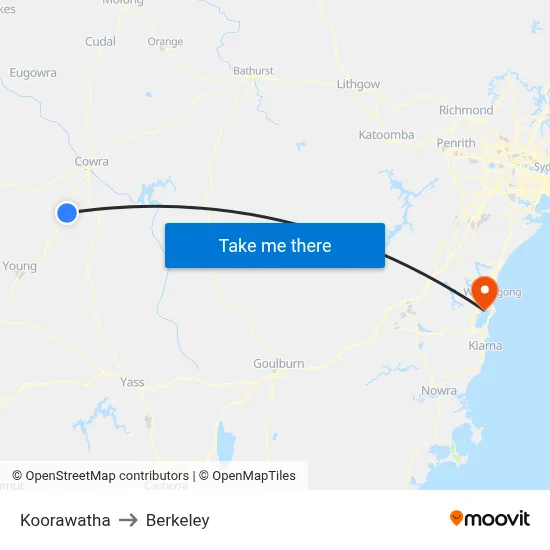 Koorawatha to Berkeley map