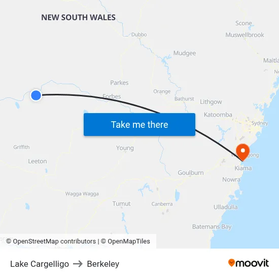 Lake Cargelligo to Berkeley map