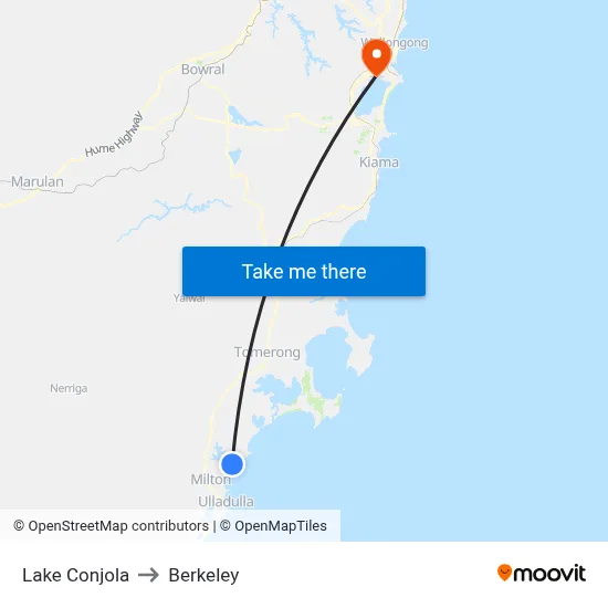 Lake Conjola to Berkeley map