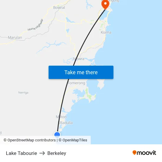 Lake Tabourie to Berkeley map