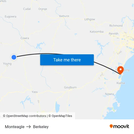 Monteagle to Berkeley map