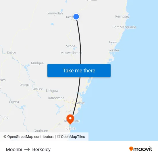 Moonbi to Berkeley map