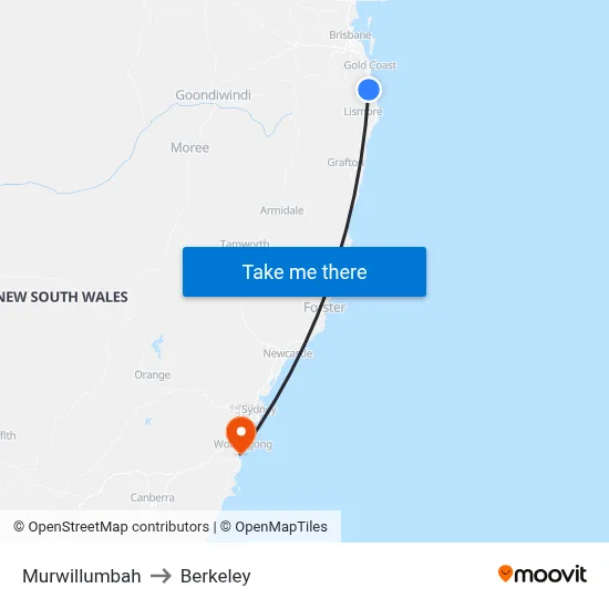 Murwillumbah to Berkeley map