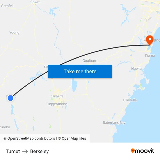 Tumut to Berkeley map