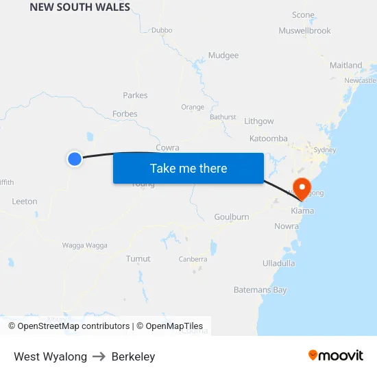 West Wyalong to Berkeley map
