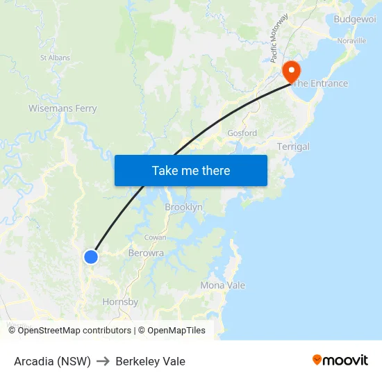 Arcadia (NSW) to Berkeley Vale map