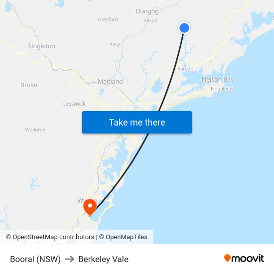 Booral (NSW) to Berkeley Vale map