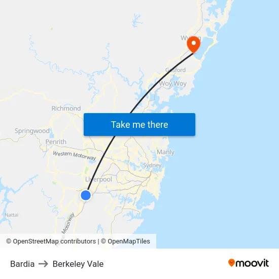 Bardia to Berkeley Vale map