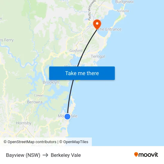 Bayview (NSW) to Berkeley Vale map