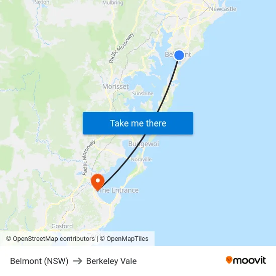 Belmont (NSW) to Berkeley Vale map