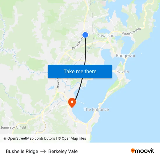 Bushells Ridge to Berkeley Vale map