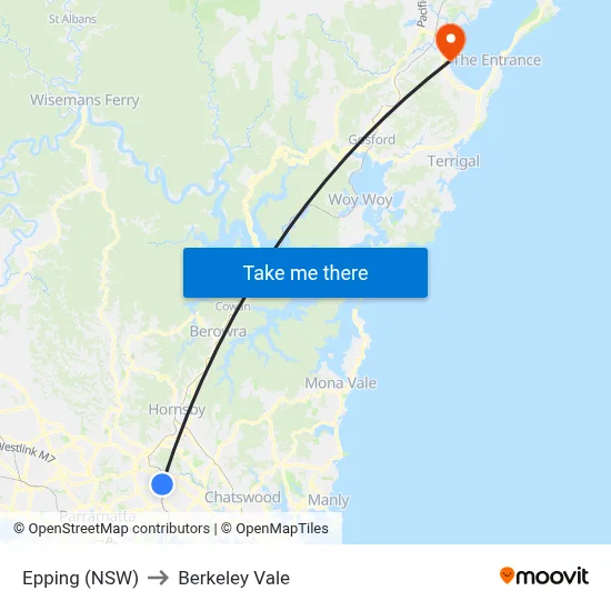 Epping (NSW) to Berkeley Vale map