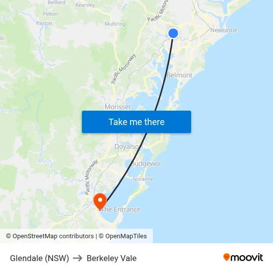 Glendale (NSW) to Berkeley Vale map