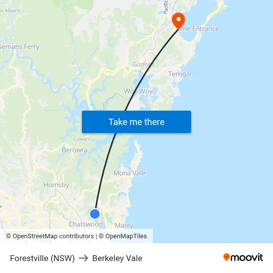 Forestville (NSW) to Berkeley Vale map