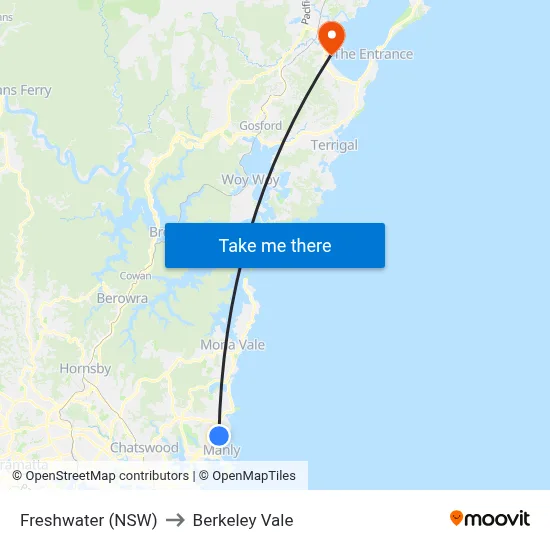Freshwater (NSW) to Berkeley Vale map