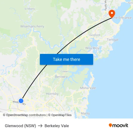 Glenwood (NSW) to Berkeley Vale map