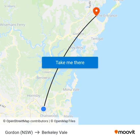 Gordon (NSW) to Berkeley Vale map