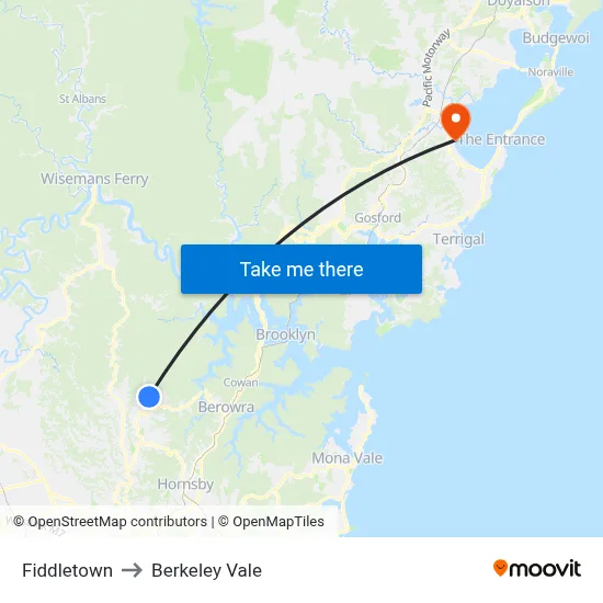Fiddletown to Berkeley Vale map