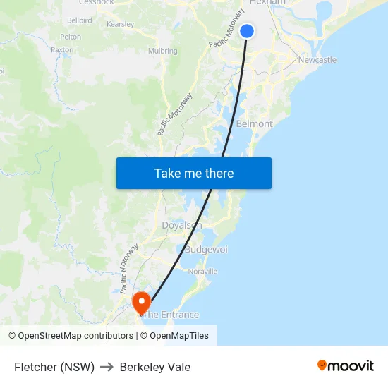 Fletcher (NSW) to Berkeley Vale map