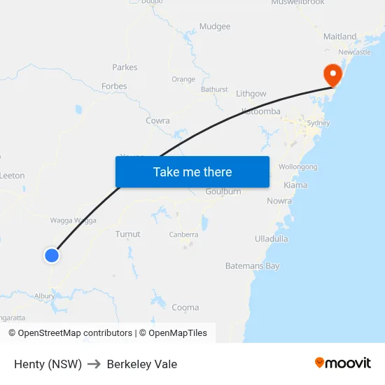 Henty (NSW) to Berkeley Vale map