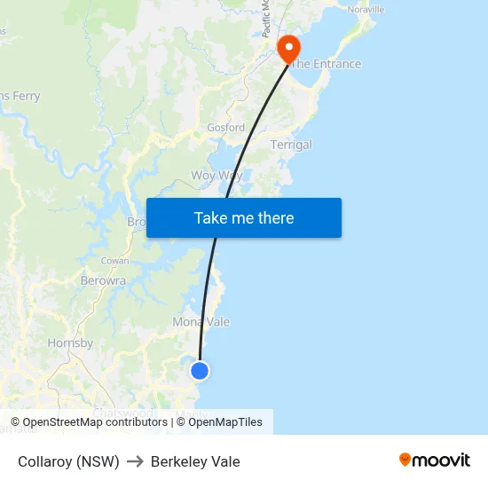 Collaroy (NSW) to Berkeley Vale map