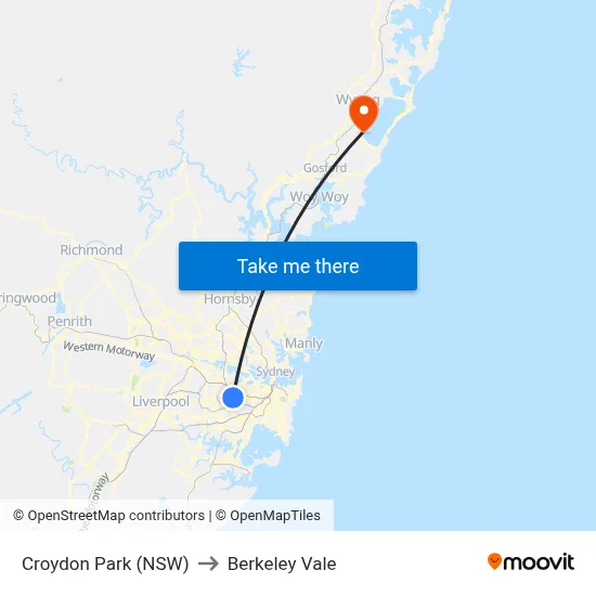Croydon Park (NSW) to Berkeley Vale map