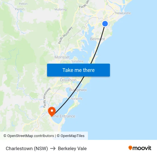 Charlestown (NSW) to Berkeley Vale map