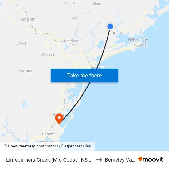 Limeburners Creek (Mid-Coast - NSW) to Berkeley Vale map