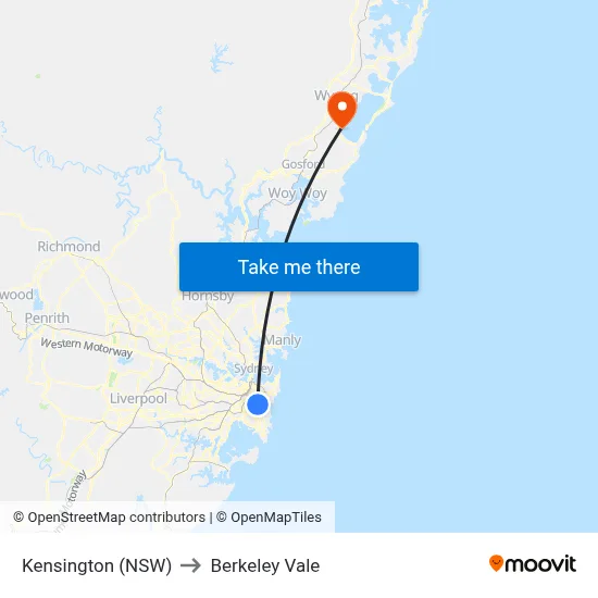 Kensington (NSW) to Berkeley Vale map