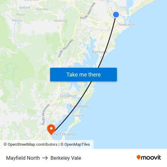 Mayfield North to Berkeley Vale map