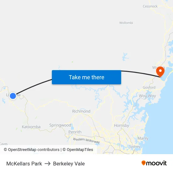 McKellars Park to Berkeley Vale map