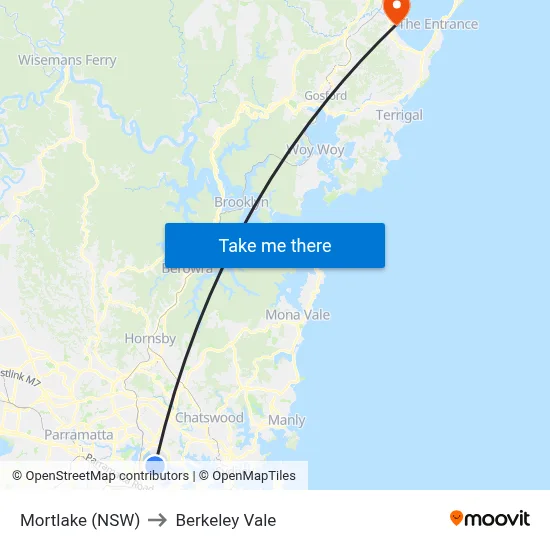 Mortlake (NSW) to Berkeley Vale map