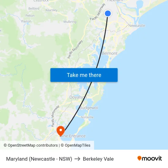 Maryland (Newcastle - NSW) to Berkeley Vale map