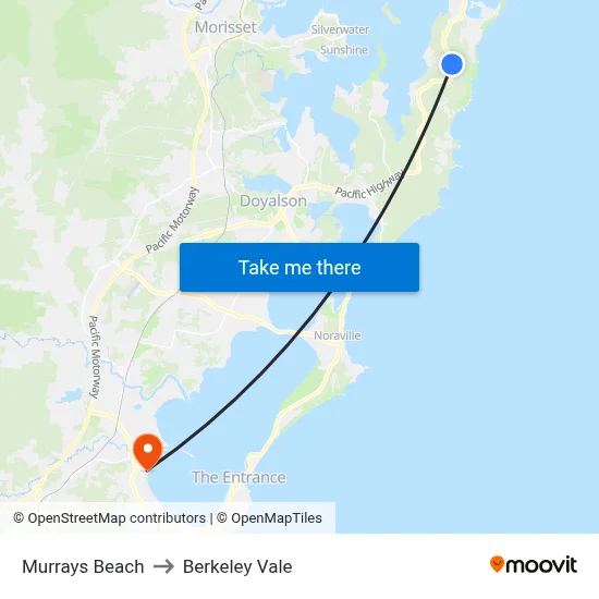 Murrays Beach to Berkeley Vale map