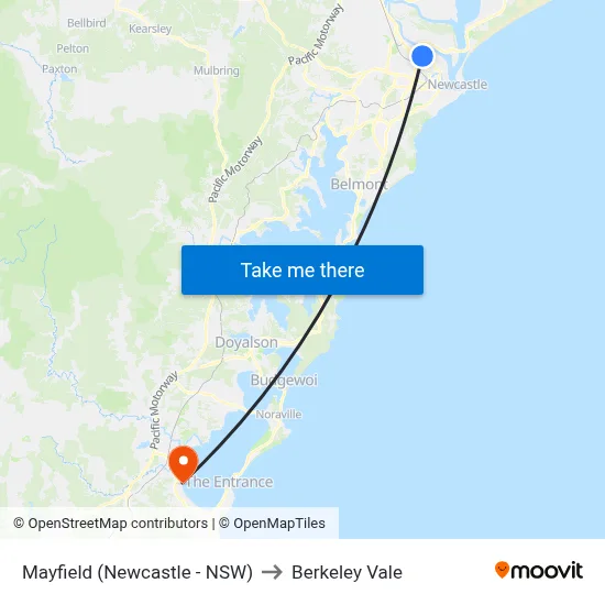 Mayfield (Newcastle - NSW) to Berkeley Vale map