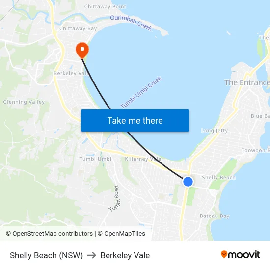 Shelly Beach (NSW) to Berkeley Vale map