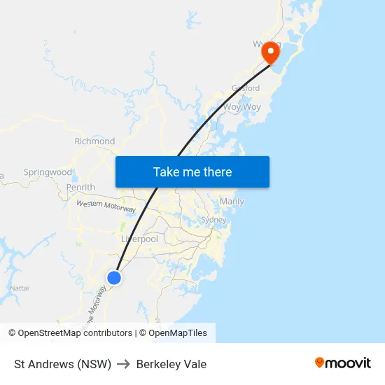 St Andrews (NSW) to Berkeley Vale map